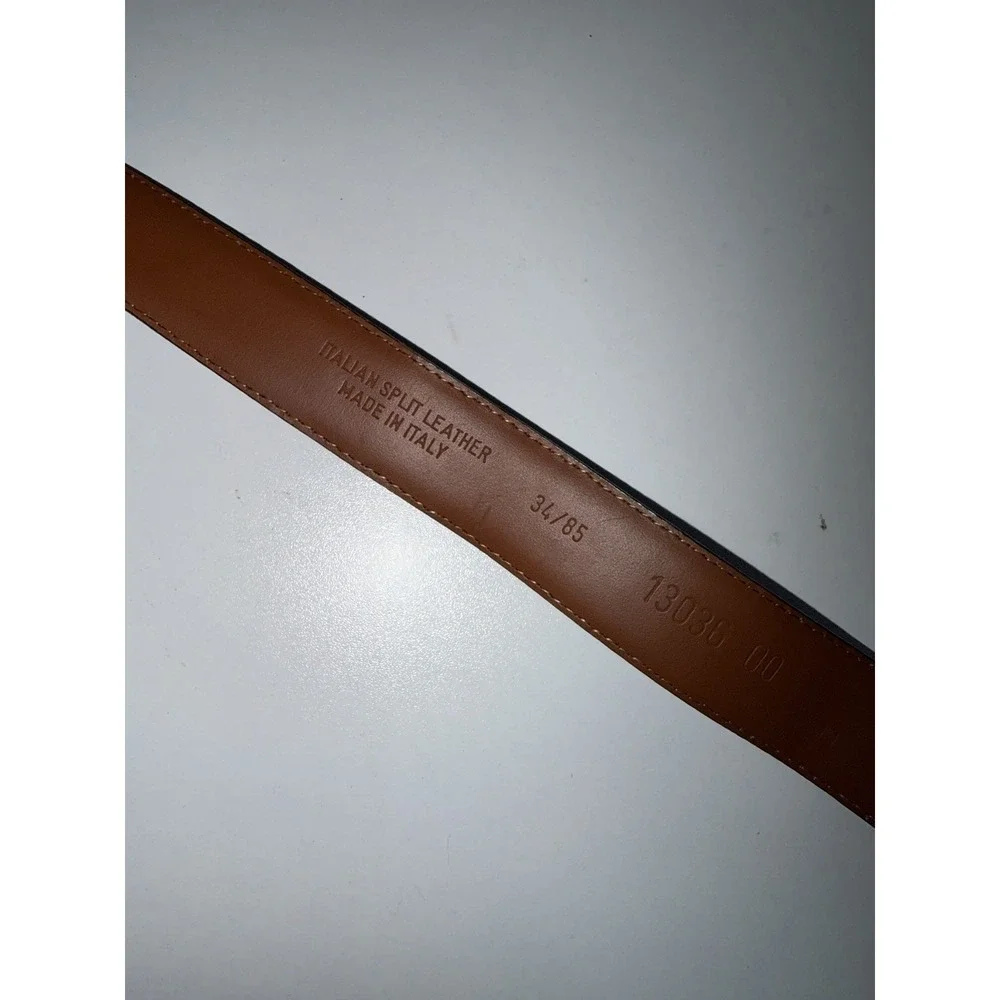 Eurometal Made In Italy Black Leather‎ Belt Silver Tone Embossed Sz 34